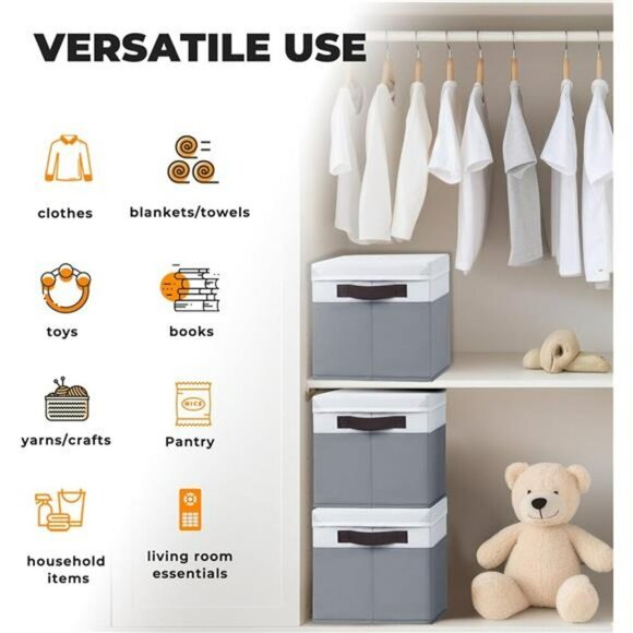 Storage Bins with Lids Set of 4 Stackable Closet Organizers for Clothes Toys - Picture 6 of 7